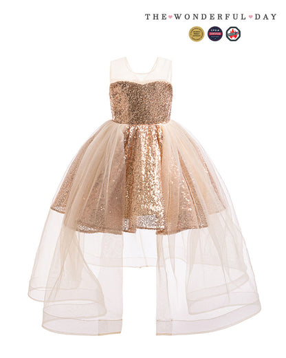 Elegant Strapless Sequin Double-Layer Tulle High-Low Dress