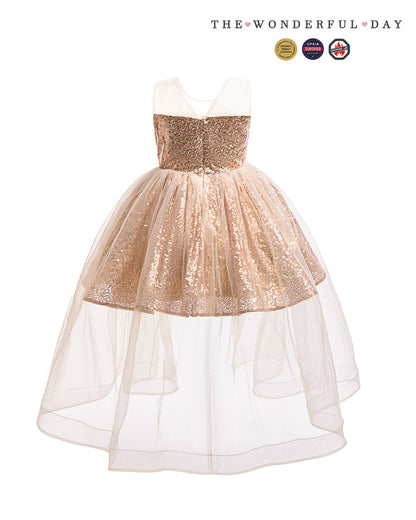 Elegant Strapless Sequin Double-Layer Tulle High-Low Dress