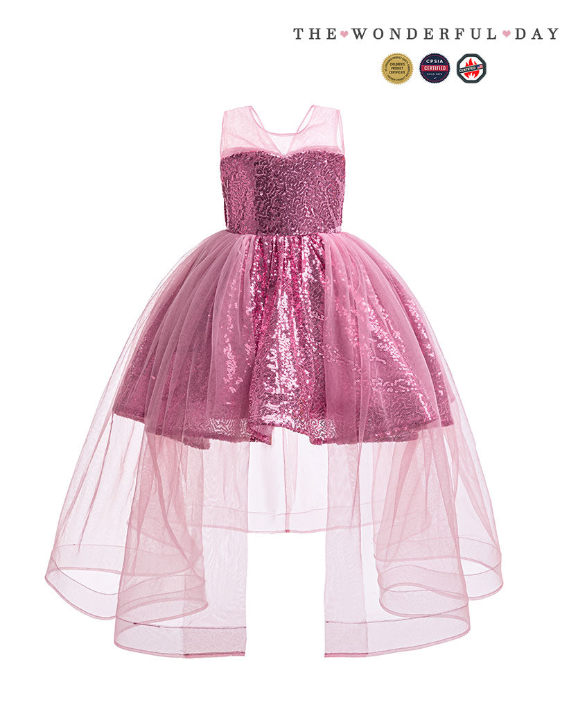 Elegant Strapless Sequin Double-Layer Tulle High-Low Dress