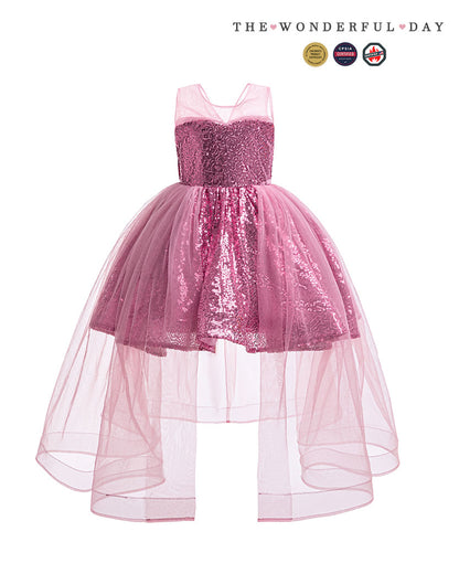 Elegant Strapless Sequin Double-Layer Tulle High-Low Dress