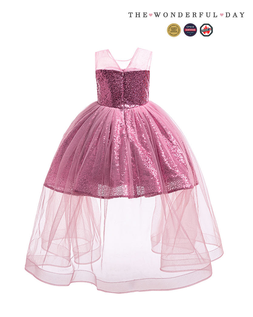 Elegant Strapless Sequin Double-Layer Tulle High-Low Dress
