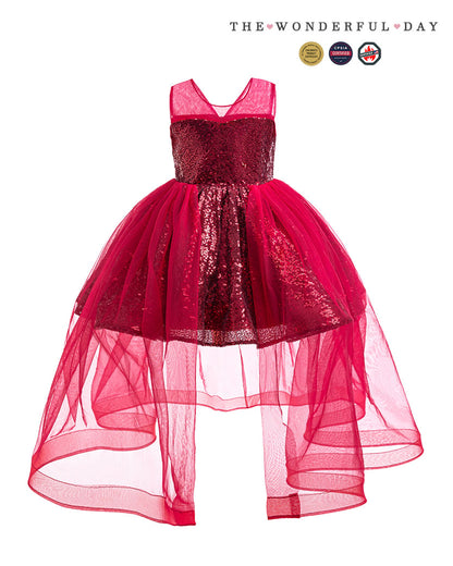 Elegant Strapless Sequin Double-Layer Tulle High-Low Dress