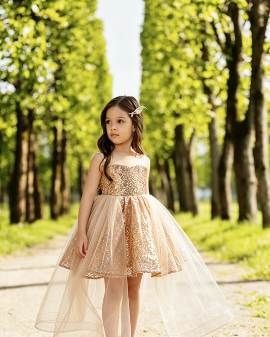 Elegant Strapless Sequin Double-Layer Tulle High-Low Dress