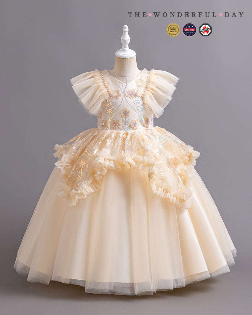 Ice Flower Embroidered Floor-Length Cinderella Evening Gown