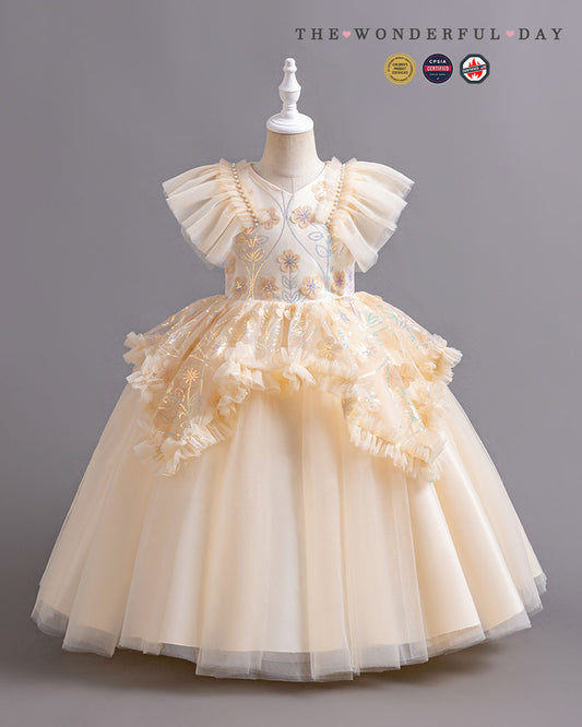 Ice Flower Embroidered Floor-Length Cinderella Evening Gown