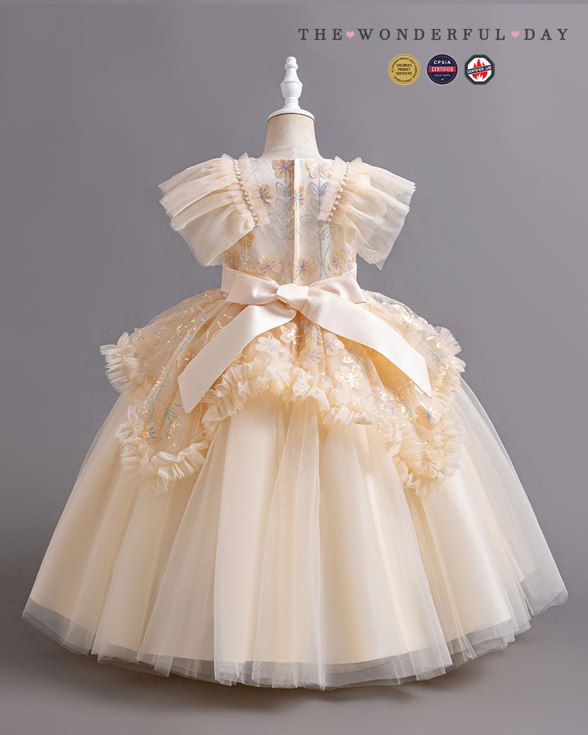 Ice Flower Embroidered Floor-Length Cinderella Evening Gown