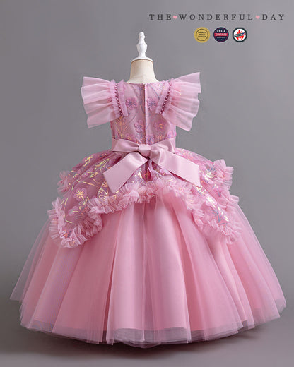 Ice Flower Embroidered Floor-Length Cinderella Evening Gown