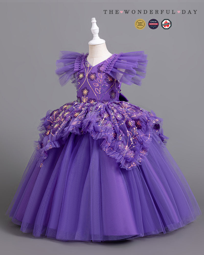 Ice Flower Embroidered Floor-Length Cinderella Evening Gown