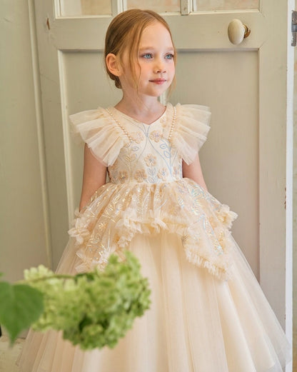 Ice Flower Embroidered Floor-Length Cinderella Evening Gown