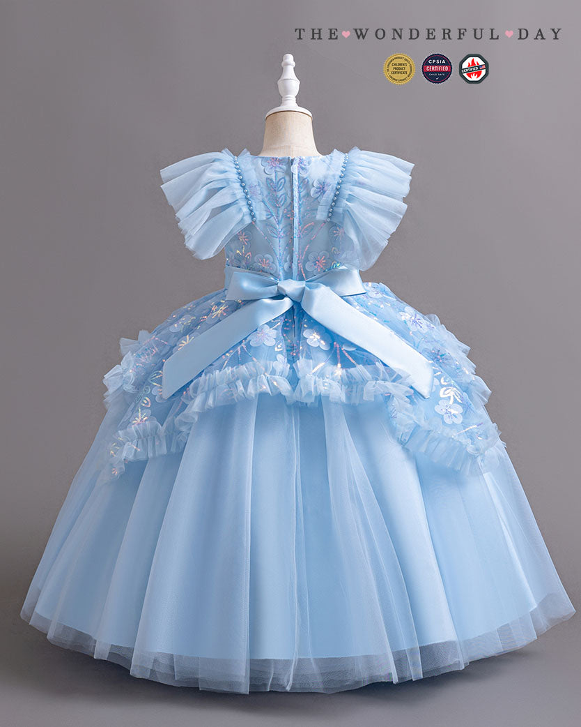 Ice Flower Embroidered Floor-Length Cinderella Evening Gown