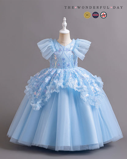 Ice Flower Embroidered Floor-Length Cinderella Evening Gown