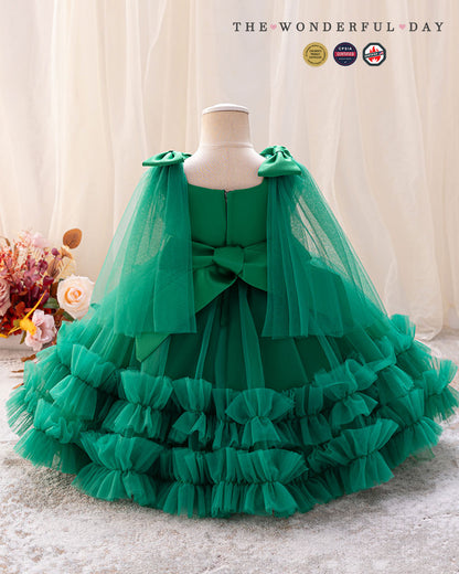 Sleeveless 3D Butterfly Tulle Princess Dress with Bow Shoulder Cape