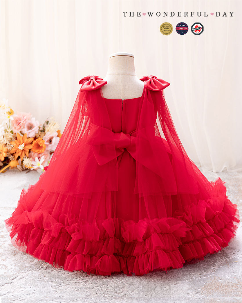 Sleeveless 3D Butterfly Tulle Princess Dress with Bow Shoulder Cape