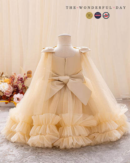 Sleeveless 3D Butterfly Tulle Princess Dress with Bow Shoulder Cape