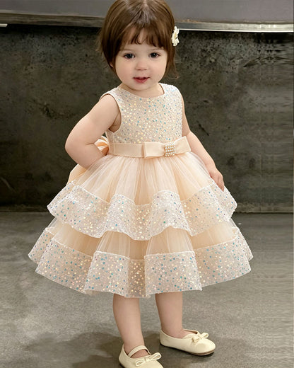 Girls Luxury Couture Sleeveless Sequin Tiered Tulle Ball Gown