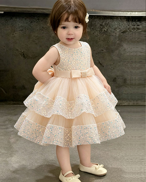 Girls Luxury Couture Sleeveless Sequin Tiered Tulle Ball Gown