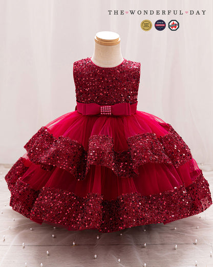 Girls Luxury Couture Sleeveless Sequin Tiered Tulle Ball Gown