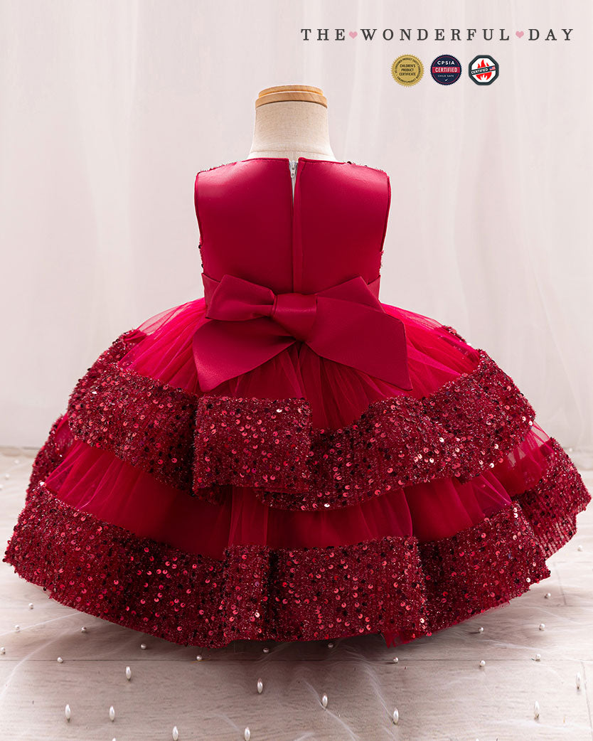 Girls Luxury Couture Sleeveless Sequin Tiered Tulle Ball Gown