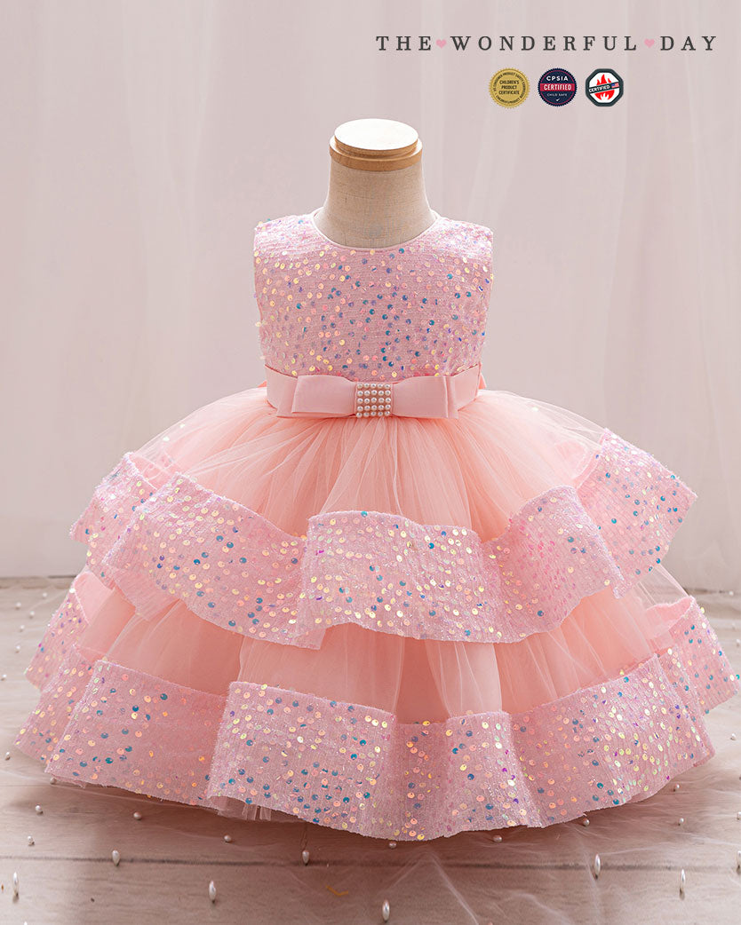 Girls Luxury Couture Sleeveless Sequin Tiered Tulle Ball Gown