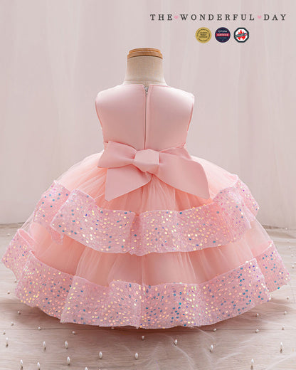 Girls Luxury Couture Sleeveless Sequin Tiered Tulle Ball Gown