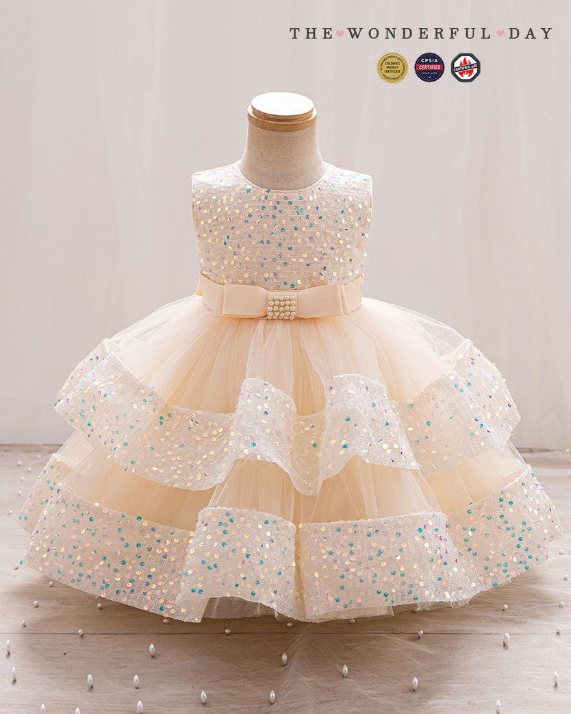 Girls Luxury Couture Sleeveless Sequin Tiered Tulle Ball Gown