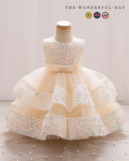 Girls Luxury Couture Sleeveless Sequin Tiered Tulle Ball Gown