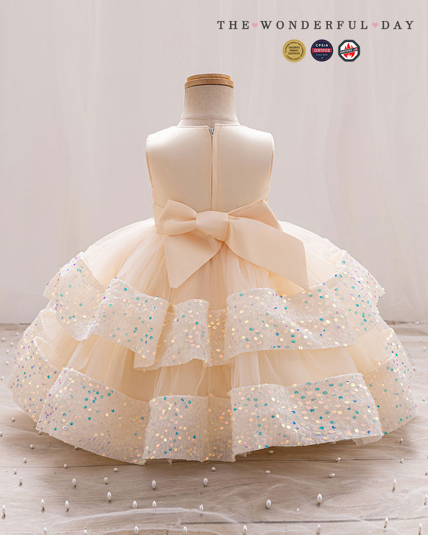 Girls Luxury Couture Sleeveless Sequin Tiered Tulle Ball Gown