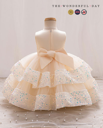 Girls Luxury Couture Sleeveless Sequin Tiered Tulle Ball Gown