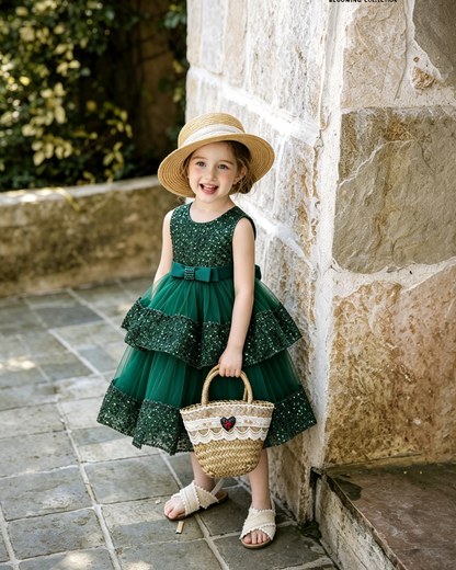 Girls Luxury Couture Sleeveless Sequin Tiered Tulle Ball Gown