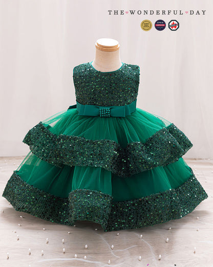 Girls Luxury Couture Sleeveless Sequin Tiered Tulle Ball Gown