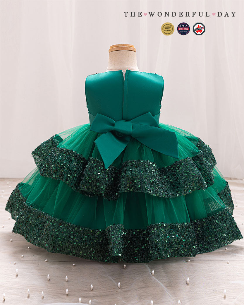 Girls Luxury Couture Sleeveless Sequin Tiered Tulle Ball Gown