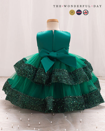 Girls Luxury Couture Sleeveless Sequin Tiered Tulle Ball Gown