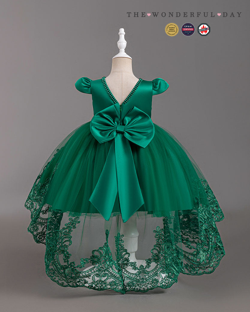 Elegant Girls Short Sleeve Lace High-Low Tulle Princess Dress
