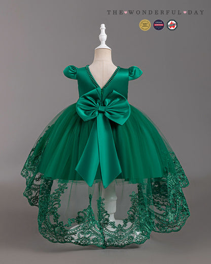Elegant Girls Short Sleeve Lace High-Low Tulle Princess Dress