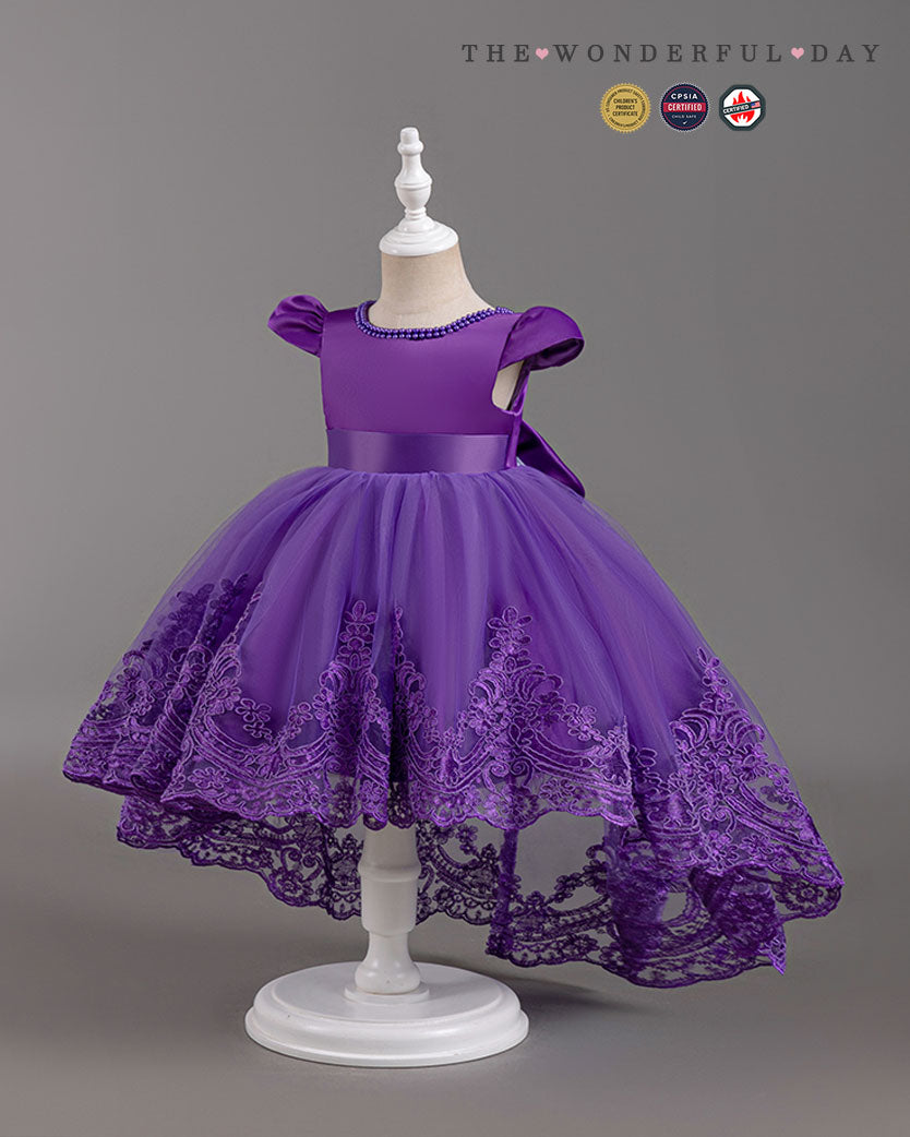 Elegant Girls Short Sleeve Lace High-Low Tulle Princess Dress