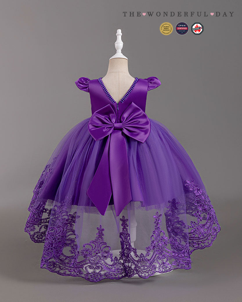 Elegant Girls Short Sleeve Lace High-Low Tulle Princess Dress