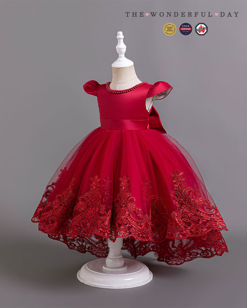 Elegant Girls Short Sleeve Lace High-Low Tulle Princess Dress