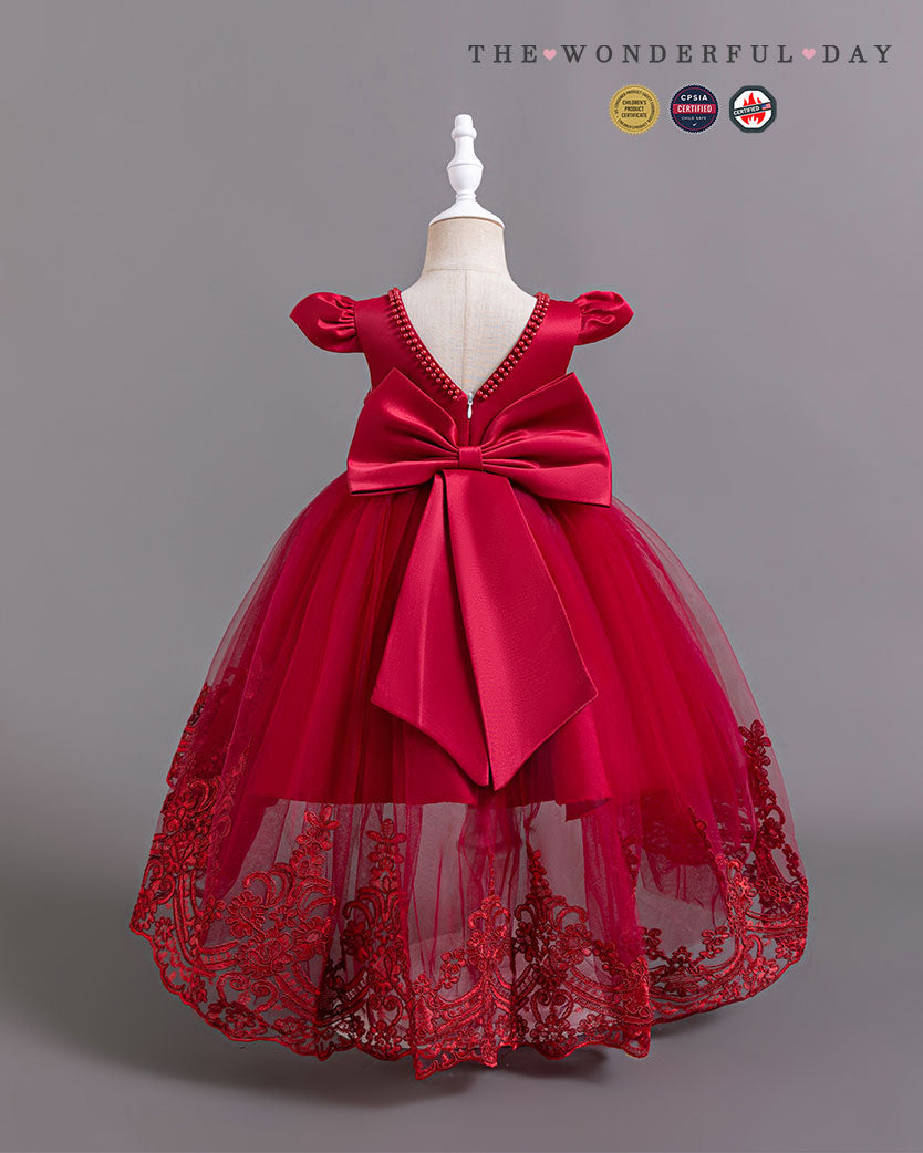 Elegant Girls Short Sleeve Lace High-Low Tulle Princess Dress