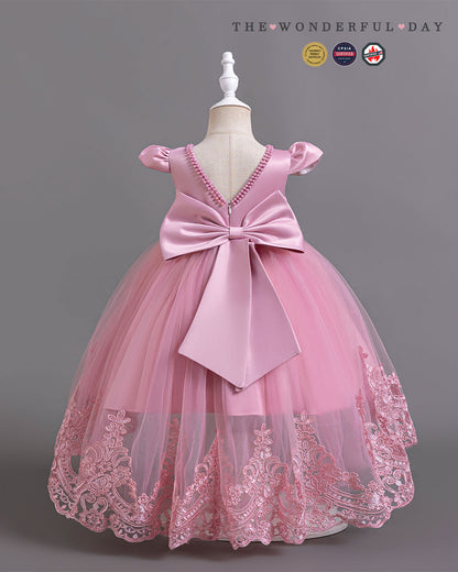 Elegant Girls Short Sleeve Lace High-Low Tulle Princess Dress