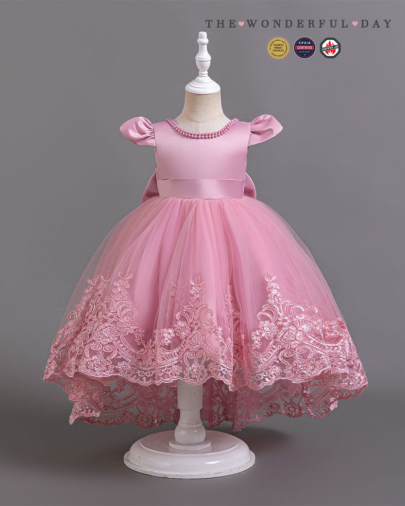 Elegant Girls Short Sleeve Lace High-Low Tulle Princess Dress