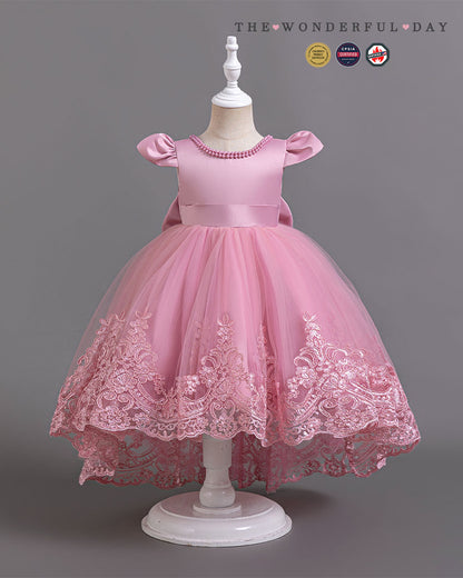 Elegant Girls Short Sleeve Lace High-Low Tulle Princess Dress