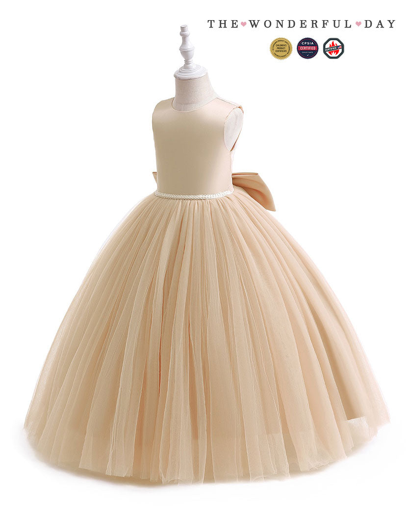 Classic Solid Color Tulle A-Line Flower Girl Dress with Full Skirt