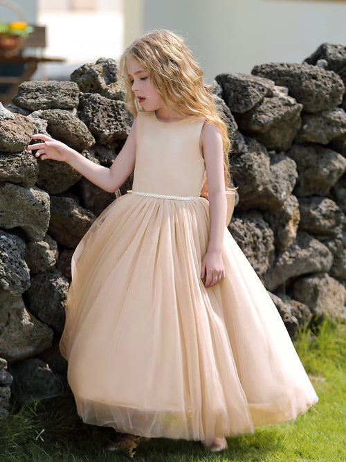 Classic Solid Color Tulle A-Line Flower Girl Dress with Full Skirt