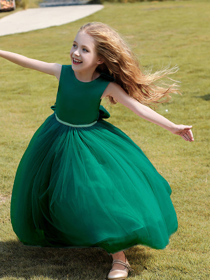 Classic Solid Color Tulle A-Line Flower Girl Dress with Full Skirt