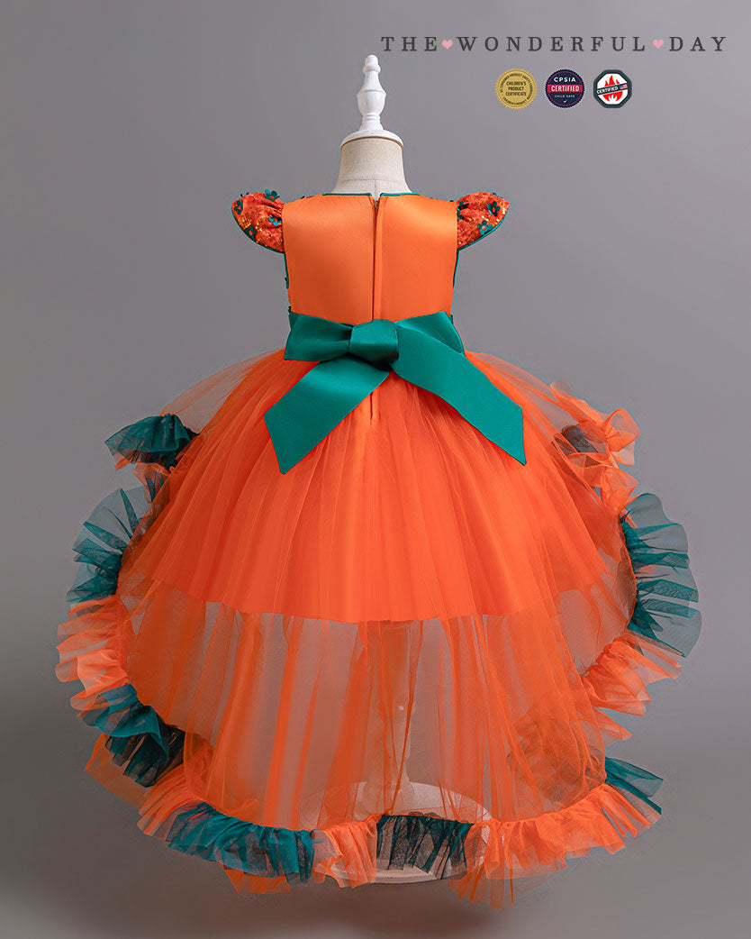 Playful Color Block Sequin High-Low Tulle Princess Dress with Tiered Ruffle Layers