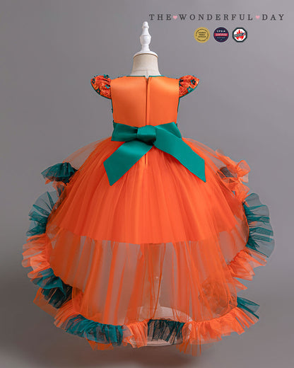 Playful Color Block Sequin High-Low Tulle Princess Dress with Tiered Ruffle Layers