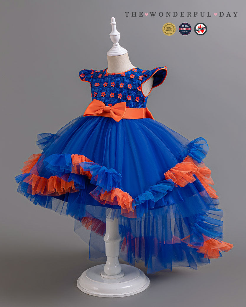 Playful Color Block Sequin High-Low Tulle Princess Dress with Tiered Ruffle Layers