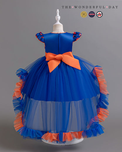 Playful Color Block Sequin High-Low Tulle Princess Dress with Tiered Ruffle Layers