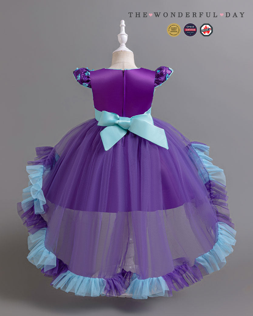 Playful Color Block Sequin High-Low Tulle Princess Dress with Tiered Ruffle Layers