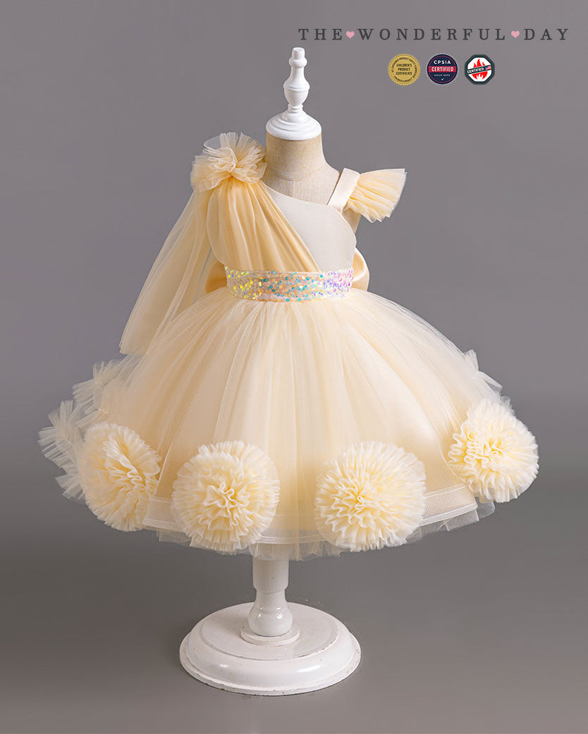 Floral Tulle Asymmetric Strap Party Dress